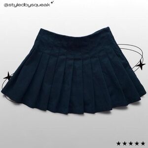 John Galt Black Denim Pleated Mini Skirt Skort Small Y2K Goth Grunge Indie Punk